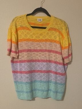 BiBi Multicolor Striped Crewneck Sweater - Yellow, Pink, Aqua, Orange
